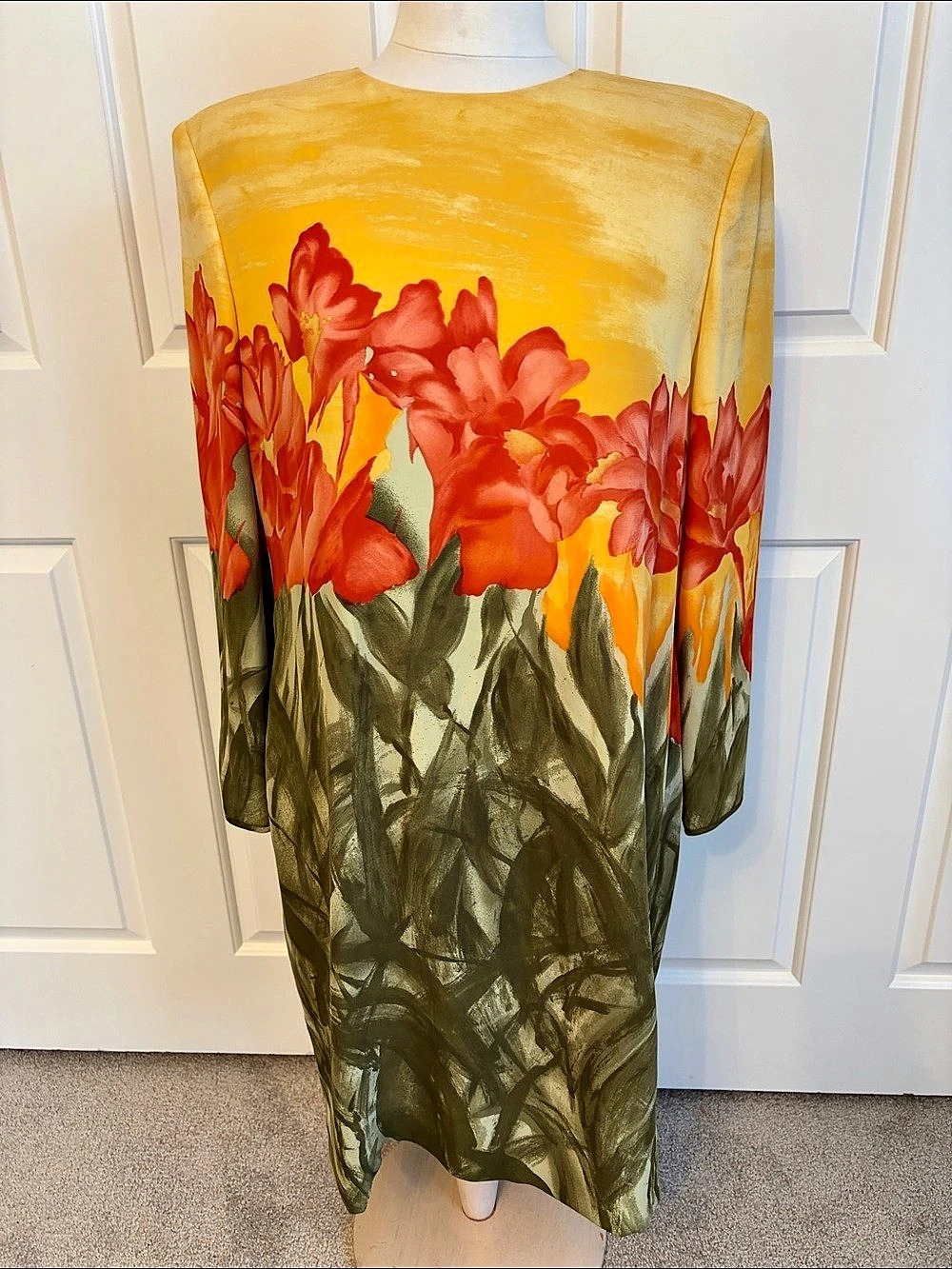 Victor Costa Floral Maxi Dress in Yellow & Green Size 16 Like New